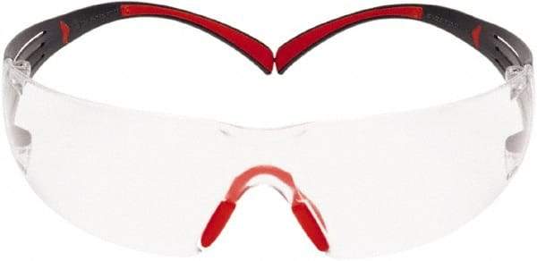 3M - Clear Lenses, Frameless Safety Glasses - Anti-Fog, Red, Gray Frame, Size Universal, Wrap Around - Apex Tool & Supply