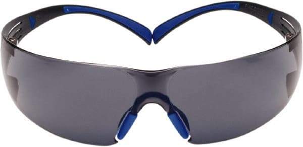 3M - Gray Lenses, Frameless Safety Glasses - Anti-Fog, Blue/Gray Frame, Size Universal, Wrap Around - Apex Tool & Supply