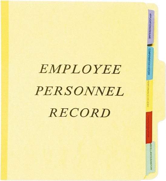 Pendaflex - 8-1/2 x 11", Letter Size, Yellow, Personnel File Folder - 20 Point Stock, 1/3 Tab Cut Location - Apex Tool & Supply