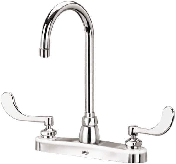 Zurn - Gooseneck, Two Handle, Chrome Plated Deck Mount, Laboratory Faucet - Wrist Blade Handle - Apex Tool & Supply