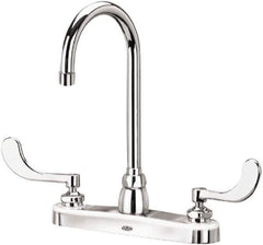 Zurn - Gooseneck, Two Handle, Chrome Plated Deck Mount, Laboratory Faucet - Wrist Blade Handle - Apex Tool & Supply