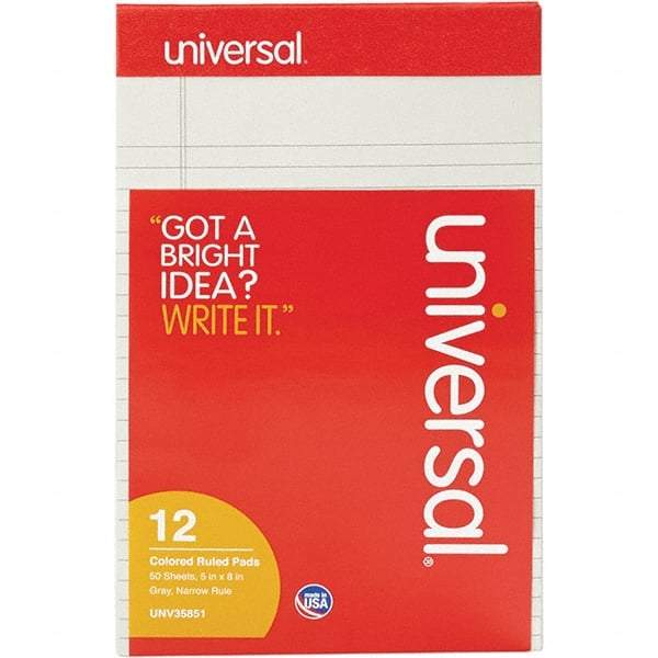 UNIVERSAL - 50 Sheet, 5 x 8", Narrow Note Pad - Gray - Apex Tool & Supply