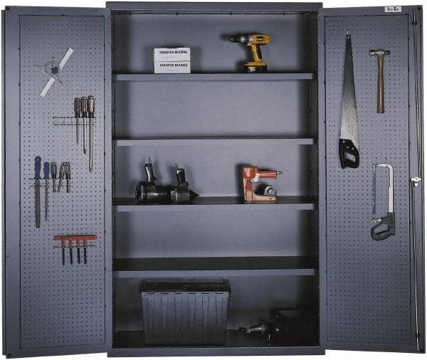Valley Craft - 4 Shelf Pegboard Storage Cabinet - Steel, 48" Wide x 24" Deep x 78" High, Gray - Apex Tool & Supply