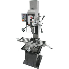Jet - 3 Phase, 19-11/16" Swing, Geared Head Mill Drill Combination - 32-1/4" Table Length x 9-1/2" Table Width, 20-1/2" Longitudinal Travel, 8-1/4" Cross Travel, Variable Spindle Speeds, 1.5 hp, 230 Volts - Apex Tool & Supply