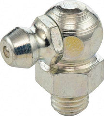 Umeta - 90° Head Angle, M8x1.25 Metric Stainless Steel Standard Grease Fitting - 9mm Hex, 18mm Overall Height, 5.5mm Shank Length - Apex Tool & Supply