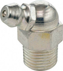 Umeta - 65° Head Angle, 1/8 PTF Steel Standard Grease Fitting - 7/16" Hex, 1.2188" Overall Height, Zinc Plated Finish - Apex Tool & Supply