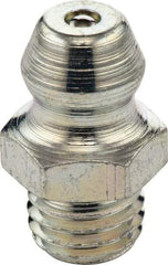 Umeta - Straight Head Angle, M8x1 Metric Stainless Steel Standard Grease Fitting - 9mm Hex, 15mm Overall Height, 5.5mm Shank Length - Apex Tool & Supply