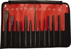 Mayhew - 12 Piece Cold Chisel, Prick, Center, Solid & Pin Punch Set - 5/16 to 3/4" Chisel, 5/32 to 3/8" Punch, Hex Shank - Apex Tool & Supply