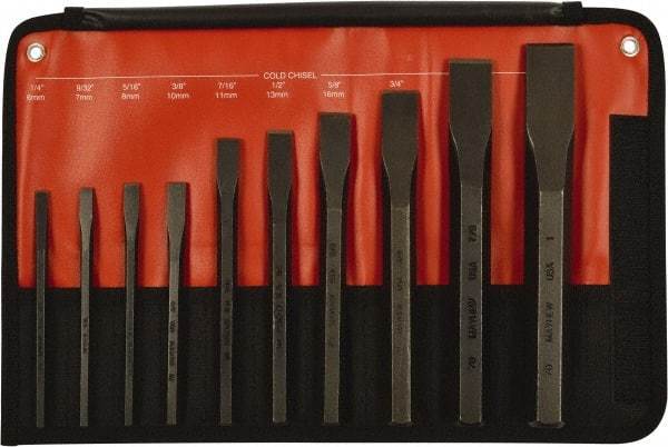Mayhew - 10 Piece Cold Chisel Set - Hot Forged Carbon Steel, Sizes Included 1/4 to 1" - Apex Tool & Supply