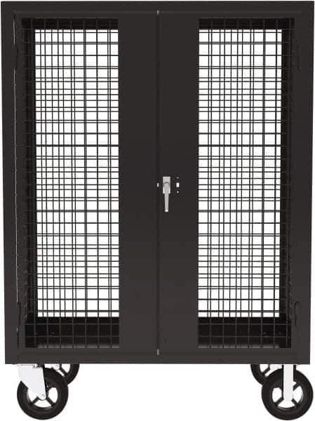 Valley Craft - 2,000 Lb Capacity, 4-Sided Steel Security Truck - 24" Long x 48" Wide x 66" High, 8" Diam Mold-On Rubber Wheels - Apex Tool & Supply