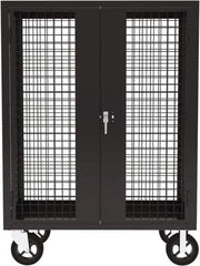 Valley Craft - 2,000 Lb Capacity, 4-Sided Steel Security Truck - 24" Long x 48" Wide x 66" High, 8" Diam Mold-On Rubber Wheels - Apex Tool & Supply
