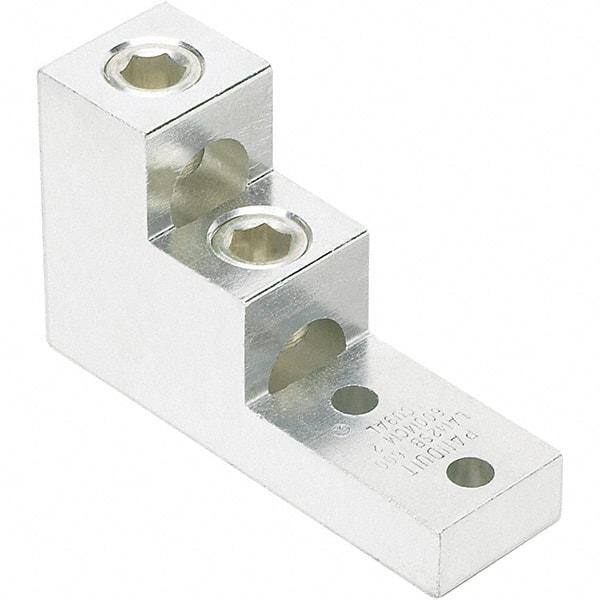 Panduit - 2 AWG Noninsulated Lug Connection Square Ring Terminal - 3/8" Stud, 4.91" OAL x 1-1/2" Wide, Tin Plated Aluminum Contact - Apex Tool & Supply
