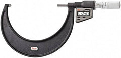 Starrett - 127 to 152 mm Range, 0.0001" Resolution, Standard Throat, Electronic Outside Micrometer - 0.0002" Accuracy, Friction Thimble, Micro Lapped Carbide Face, CR2450 Battery, Includes 3V Battery - Apex Tool & Supply