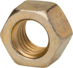 Made in USA - 7/16-14 UNC Steel Right Hand Hex Nut - 11/16" Across Flats, 3/8" High, Zinc Yellow Dichromate Finish - Apex Tool & Supply