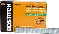 Stanley Bostitch - 5/8" Long x 7/32" Wide, 18 Gauge Narrow Crown Construction Staple - Steel, Chisel Point - Apex Tool & Supply