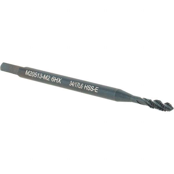 Walter-Prototyp - M2x0.40 Metric 3 Flute 6HX Modified Bottoming Spiral Flute Tap - Cobalt, Oxide Finish, 45mm OAL, Right Hand Flute, Right Hand Thread, Series M20513 - Apex Tool & Supply