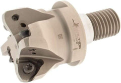 Walter - 21° Lead Angle, 2" Max Cut Diam, 1.291" Min Cut Diam, 0.079" Max Depth of Cut, Indexable Chamfer & Angle End Mill - 4 Inserts, P23696 Insert Style, 80mm OAL, Through Coolant, Threaded Shank - Apex Tool & Supply