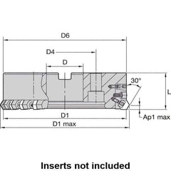 Kennametal - 8" Cut Diam, 2-1/2" Arbor Hole, 8mm Max Depth of Cut, 30° Indexable Chamfer & Angle Face Mill - 25 Inserts, HNGX 0905... Insert, Right Hand Cut, 25 Flutes, Series HexaCut - Apex Tool & Supply