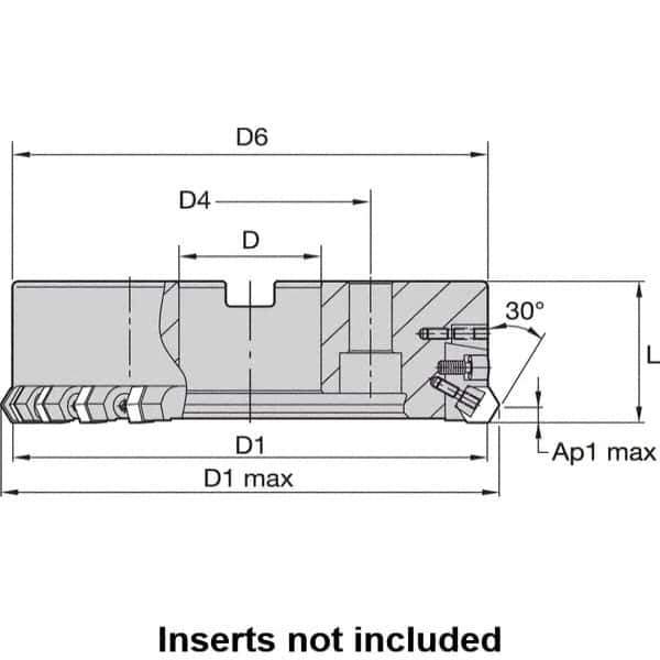 Kennametal - 10" Cut Diam, 2-1/2" Arbor Hole, 8mm Max Depth of Cut, 30° Indexable Chamfer & Angle Face Mill - 30 Inserts, HNGX 0905... Insert, Left Hand Cut, 30 Flutes, Series HexaCut - Apex Tool & Supply