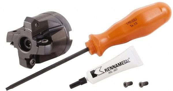 Kennametal - 1" Cut Diam, 1/2" Arbor Hole, 4.42mm Max Depth of Cut, 30° Indexable Chamfer & Angle Face Mill - 4 Inserts, HNGJ 0604... Insert, Right Hand Cut, 4 Flutes, Through Coolant, Series Dodeka Mini HD - Apex Tool & Supply