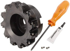 Kennametal - 5" Cut Diam, 1-1/2" Arbor Hole, 3.23mm Max Depth of Cut, 45° Indexable Chamfer & Angle Face Mill - 12 Inserts, HNGJ 0604... Insert, Right Hand Cut, 12 Flutes, Through Coolant, Series Dodeka Mini - Apex Tool & Supply