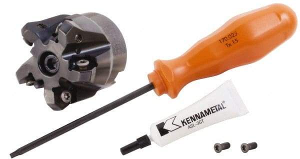 Kennametal - 1" Cut Diam, 1/2" Arbor Hole, 3.23mm Max Depth of Cut, 45° Indexable Chamfer & Angle Face Mill - 5 Inserts, HNGJ 0604... Insert, Right Hand Cut, 5 Flutes, Through Coolant, Series Dodeka Mini - Apex Tool & Supply