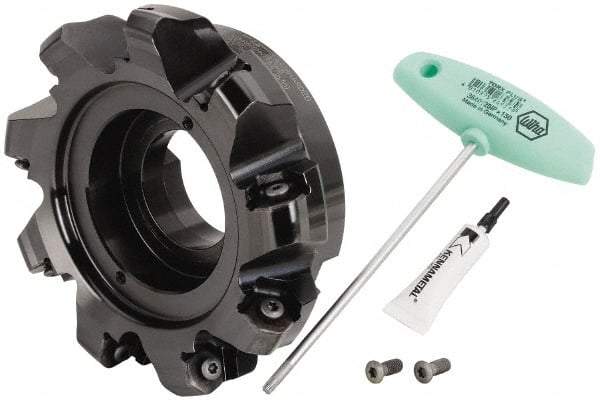 Kennametal - 6" Cut Diam, 2" Arbor Hole, 8mm Max Depth of Cut, 45° Indexable Chamfer & Angle Face Mill - 9 Inserts, HNPJ 1307... Insert, Right Hand Cut, 9 Flutes, Through Coolant, Series Dodeka Max - Apex Tool & Supply