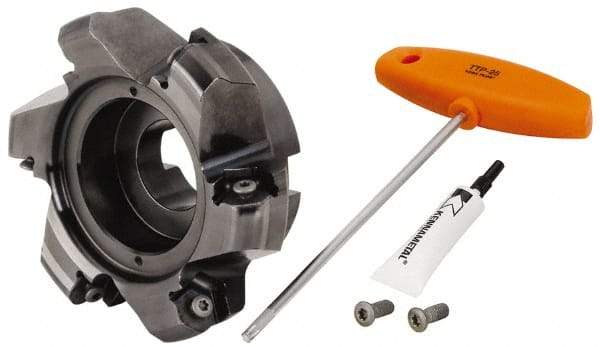 Kennametal - 5" Cut Diam, 1-1/2" Arbor Hole, 8mm Max Depth of Cut, 45° Indexable Chamfer & Angle Face Mill - 6 Inserts, HNPJ 1307... Insert, Right Hand Cut, 6 Flutes, Through Coolant, Series Dodeka Max - Apex Tool & Supply