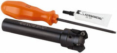 Kennametal - 45° Lead Angle, 33.58mm Max Cut Diam, 1" Min Cut Diam, 3.23mm Max Depth of Cut, Indexable Chamfer and Angle End Mill - 3 Inserts, HNGJ 0604ANENLD Insert Style, 121.92mm Overall Length, Through Coolant, Straight Shank - Apex Tool & Supply