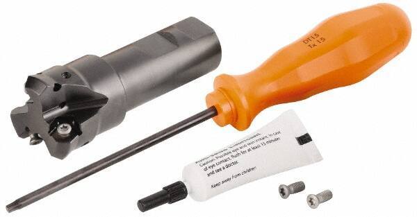 Kennametal - 45° Lead Angle, 39.93mm Max Cut Diam, 1-1/4" Min Cut Diam, 3.23mm Max Depth of Cut, Indexable Chamfer and Angle End Mill - 3 Inserts, HNGJ 0604ANENLD Insert Style, 96mm Overall Length, Through Coolant, Straight Shank - Apex Tool & Supply