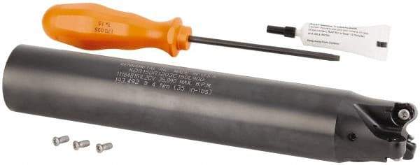 Kennametal - 32mm Cutting Diam, 32mm Shank Diam, 1.26" Max Depth of Cut, Straight Shank Indexable Copy End Mill - 3 Inserts, RN.J 1204M0.. Insert, KDR Toolholder, Through Coolant - Apex Tool & Supply