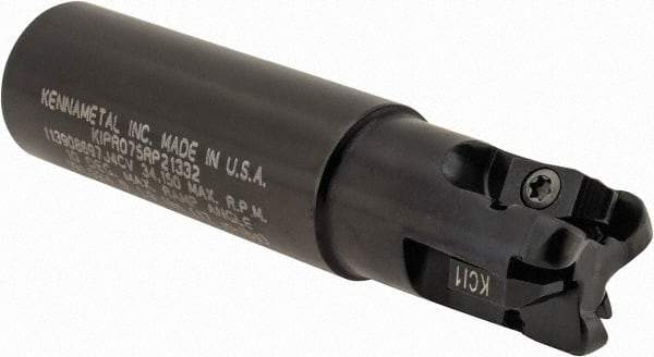 Kennametal - 3/4" Cutting Diam, 3/4" Shank Diam, 3/4" Max Depth of Cut, Straight Shank Indexable Copy End Mill - 3 Inserts, RP.. 2150.. Insert, KIPR Toolholder, Through Coolant - Apex Tool & Supply