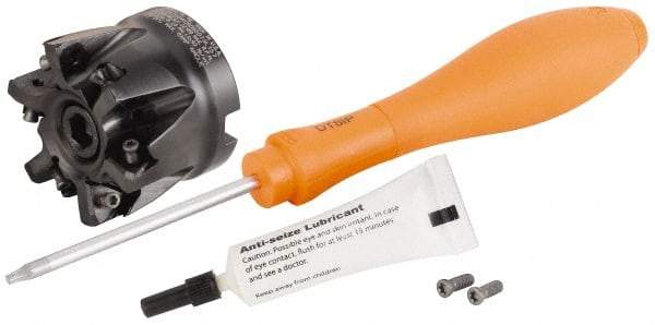 Kennametal - 6 Inserts, 2" Cutter Diam, 0.059" Max Depth of Cut, Indexable High-Feed Face Mill - 3/4" Arbor Hole Diam, 1.57" High, KF2X Toolholder, WOEJ 0905.. Inserts, Series KenFeed 2X - Apex Tool & Supply