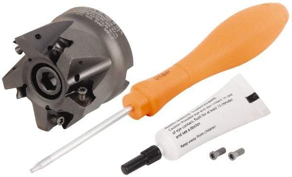 Kennametal - 5 Inserts, 1.9995" Cutter Diam, 0.059" Max Depth of Cut, Indexable High-Feed Face Mill - 3/4" Arbor Hole Diam, 1.575" High, KF2X Toolholder, WOEJ 0905.. Inserts, Series KenFeed 2X - Apex Tool & Supply