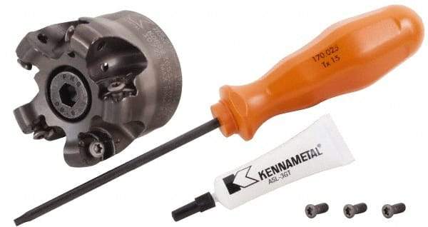 Kennametal - 63mm Cut Diam, 6mm Max Depth, 22mm Arbor Hole, 6 Inserts, RN.J 1204... Insert Style, Indexable Copy Face Mill - KDR Cutter Style, 40mm High, Through Coolant, Series Rodeka - Apex Tool & Supply