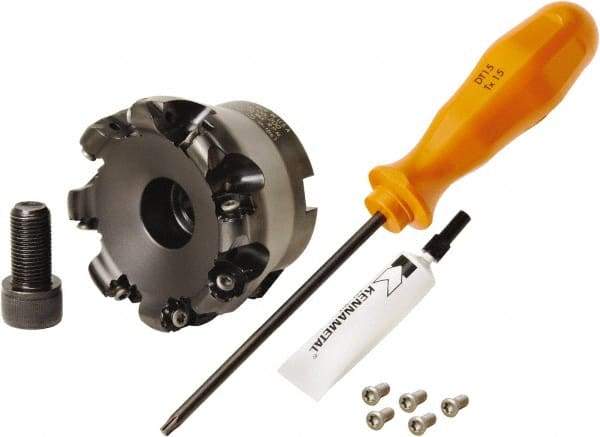 Kennametal - 76.2mm Cut Diam, 2.97mm Max Depth, 1" Arbor Hole, 8 Inserts, RN.J 1204... Insert Style, Indexable Copy Face Mill - KDR Cutter Style, 25,370 Max RPM, 2 High, Through Coolant, Series Rodeka - Apex Tool & Supply