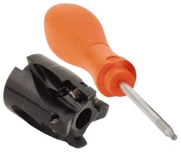 Kennametal - 4 Inserts, 1-1/4" Cut Diam, 1/2" Arbor Diam, 14.48mm Max Depth of Cut, Indexable Square-Shoulder Face Mill - 0/90° Lead Angle, 40mm High, E.. 14.. Insert Compatibility, Through Coolant, Series Mill 1-14 - Apex Tool & Supply