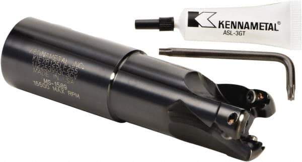 Kennametal - 1-1/4" Cut Diam, 0.404" Max Depth of Cut, 1-1/4" Shank Diam, 122.94mm OAL, Indexable Square Shoulder End Mill - LF.W 2.52.R Inserts, Weldon Shank, 0° Lead Angle, Series RPF - Apex Tool & Supply