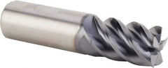 Kennametal - 3/8", 1/2" LOC, 3/8" Shank Diam, 2" OAL, 5 Flute, Solid Carbide Square End Mill - Single End, AlTiN Finish, Spiral Flute, 47° Helix, Centercutting, Right Hand Cut, Right Hand Flute, Series HPFSS - Apex Tool & Supply