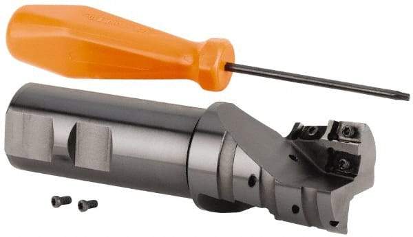 Kennametal - 50mm Cut Diam, 54mm Max Depth of Cut, 40mm Shank Diam, 140mm OAL, Indexable Square Shoulder Helical End Mill - GOMT 1604.., JOMT 1604.. Inserts, Weldon Shank, 0° Lead Angle, Series KDMR - Apex Tool & Supply