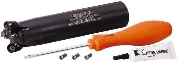 Kennametal - 1-1/2" Cutting Diam, 1-1/4" Shank Diam, 1-1/2" Max Depth of Cut, Straight Shank Indexable Copy End Mill - 4 Inserts, RP.T 43.. Insert, KSRM Toolholder, Through Coolant - Apex Tool & Supply
