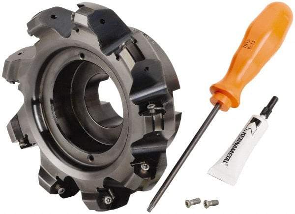 Kennametal - 9 Inserts, 5" Cutter Diam, 0.087" Max Depth of Cut, Indexable High-Feed Face Mill - 1-1/2" Arbor Hole Diam, 2.4" High, KSHR Toolholder, HNGJ 0905.. Inserts, Series Dodeka High-Feed - Apex Tool & Supply