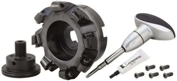 Kennametal - 127mm Cut Diam, 9.53mm Max Depth, 1-1/2" Arbor Hole, 8 Inserts, RCGX 64.. Insert Style, Indexable Copy Face Mill - KSRM Cutter Style, 10,900 Max RPM, 2-1/2 High, Through Coolant, Series Beyond Blast KSRM - Apex Tool & Supply