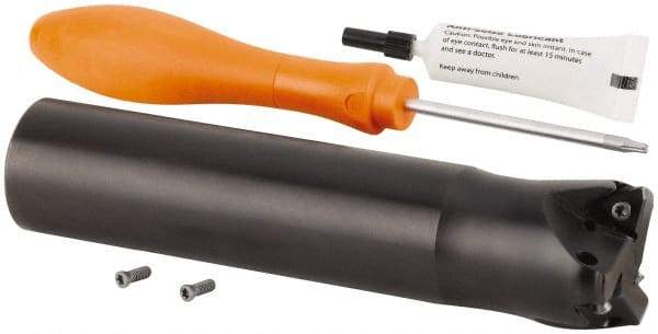 Kennametal - 1-1/2" Cut Diam, 0.059" Max Depth, 1-1/4" Shank Diam, Cylindrical Shank Indexable High-Feed Helical End Mill - Screw Holding Method, WOEJ090512.. Insert, KF2X Toolholder, Through Coolant - Apex Tool & Supply