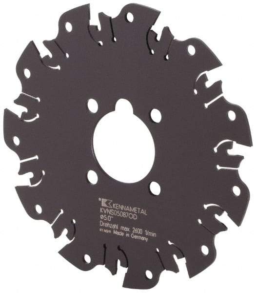 Kennametal - Arbor Hole Connection, 0.089" Cutting Width, 1-3/8" Depth of Cut, 5" Cutter Diam, 1-1/4" Hole Diam, 11 Tooth Indexable Slotting Cutter - KVNS Toolholder, OD 2087.. Insert - Apex Tool & Supply