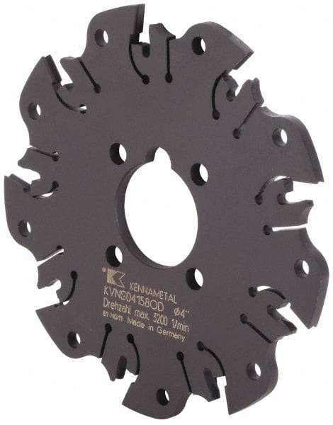 Kennametal - Arbor Hole Connection, 0.164" Cutting Width, 1-1/16" Depth of Cut, 4" Cutter Diam, 1" Hole Diam, 9 Tooth Indexable Slotting Cutter - KVNS Toolholder, OD 4158.. Insert - Apex Tool & Supply