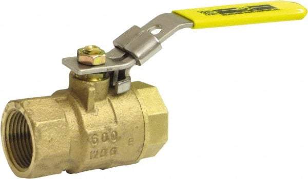Milwaukee Valve - 1-1/4" Pipe, Large Port, Bronze Standard Ball Valve - 2 Piece, Threaded (NPT) Ends, Locking Lever Handle, 125 WOG, 150 WSP - Apex Tool & Supply