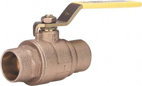 Milwaukee Valve - 1-1/4" Pipe, Large Port, Bronze Standard Ball Valve - 2 Piece, Solder Ends, Lever Handle, 600 WOG, 150 WSP - Apex Tool & Supply