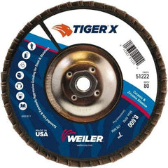 Weiler - 181 Grit, 7" Disc Diam, 5/8-11 Center Hole, Type 29 Zirconia Alumina Flap Disc - 8,600 Max RPM, Phenolic Backing, Arbor Attaching System, Coated - Apex Tool & Supply