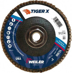 Weiler - 181 Grit, 5" Disc Diam, 5/8-11 Center Hole, Type 29 Zirconia Alumina Flap Disc - 12,000 Max RPM, Phenolic Backing, Arbor Attaching System, Coated - Apex Tool & Supply